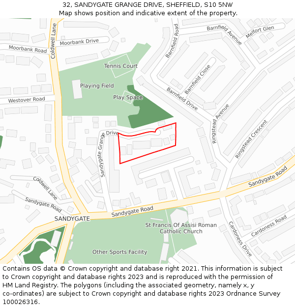 32, SANDYGATE GRANGE DRIVE, SHEFFIELD, S10 5NW: Location map and indicative extent of plot