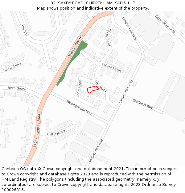 32, SAXBY ROAD, CHIPPENHAM, SN15 1UB: Location map and indicative extent of plot