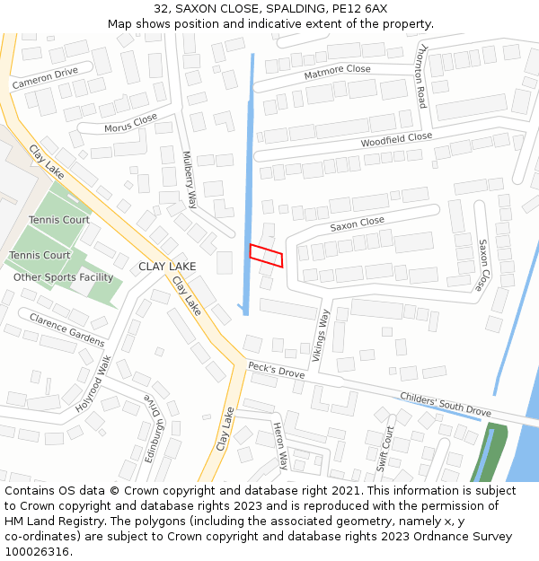 32, SAXON CLOSE, SPALDING, PE12 6AX: Location map and indicative extent of plot