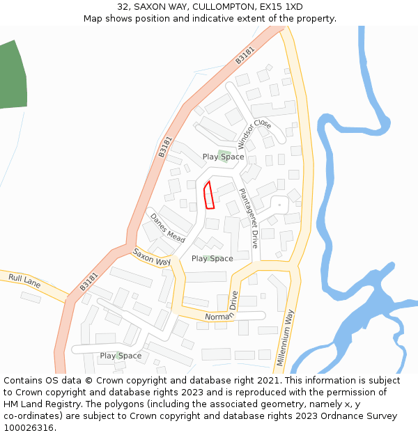 32, SAXON WAY, CULLOMPTON, EX15 1XD: Location map and indicative extent of plot