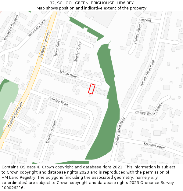 32, SCHOOL GREEN, BRIGHOUSE, HD6 3EY: Location map and indicative extent of plot