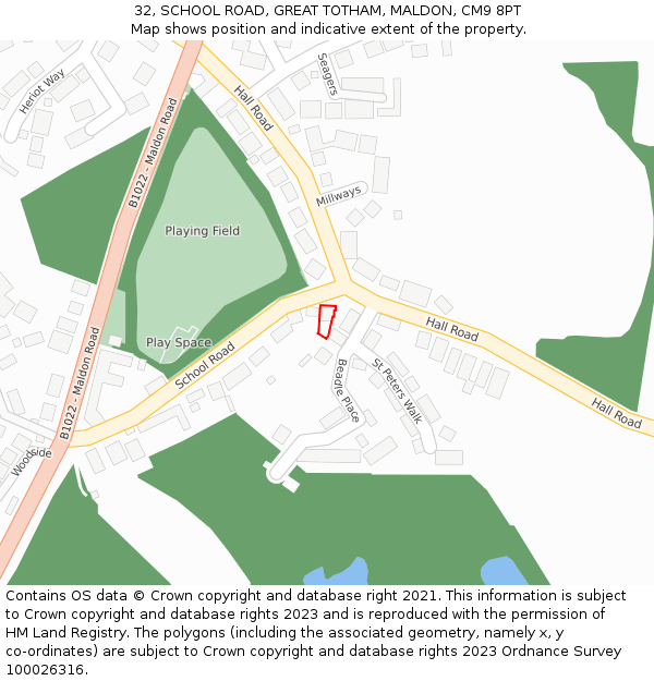 32, SCHOOL ROAD, GREAT TOTHAM, MALDON, CM9 8PT: Location map and indicative extent of plot