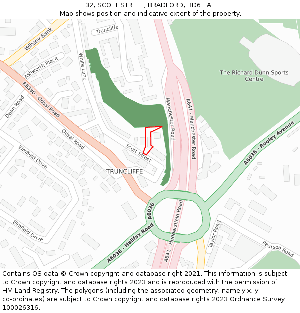 32, SCOTT STREET, BRADFORD, BD6 1AE: Location map and indicative extent of plot