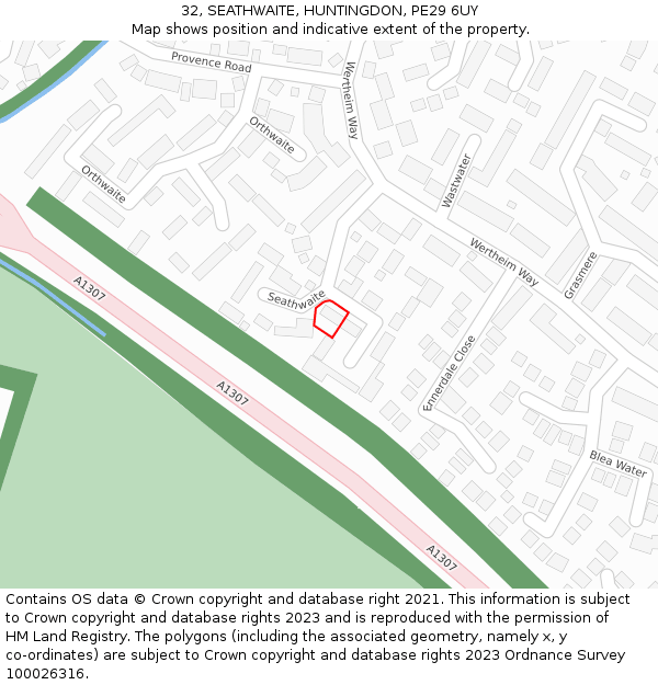 32, SEATHWAITE, HUNTINGDON, PE29 6UY: Location map and indicative extent of plot