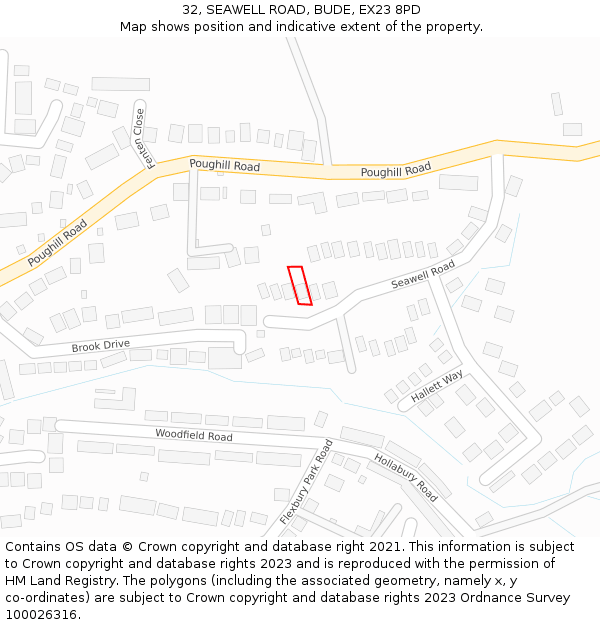 32, SEAWELL ROAD, BUDE, EX23 8PD: Location map and indicative extent of plot