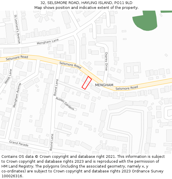 32, SELSMORE ROAD, HAYLING ISLAND, PO11 9LD: Location map and indicative extent of plot