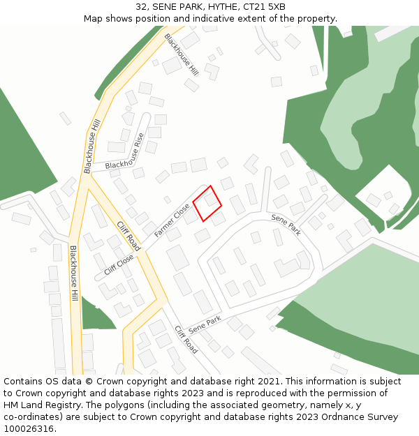 32, SENE PARK, HYTHE, CT21 5XB: Location map and indicative extent of plot