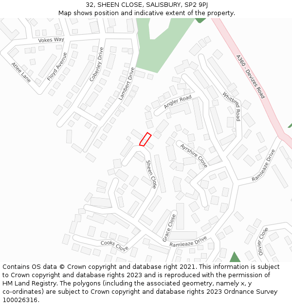 32, SHEEN CLOSE, SALISBURY, SP2 9PJ: Location map and indicative extent of plot