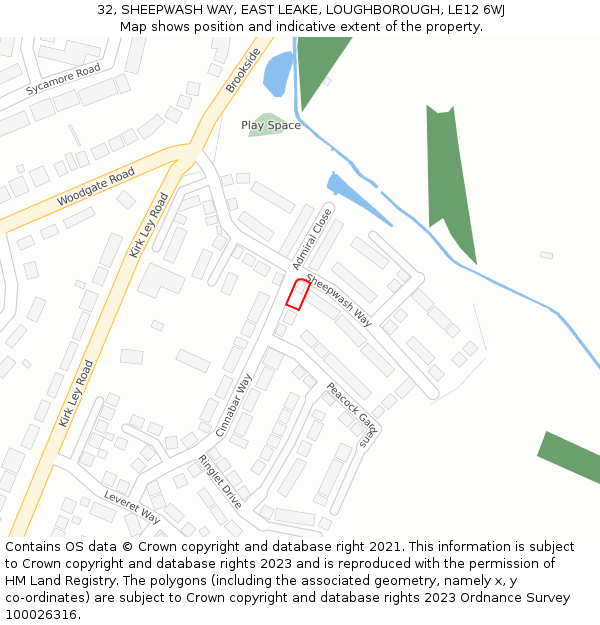 32, SHEEPWASH WAY, EAST LEAKE, LOUGHBOROUGH, LE12 6WJ: Location map and indicative extent of plot