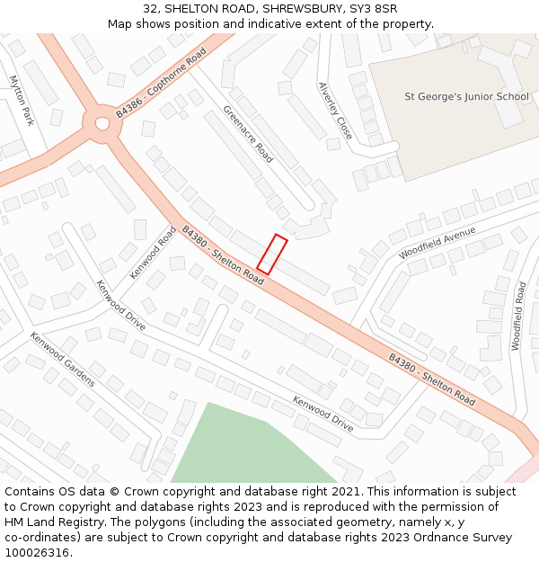 32, SHELTON ROAD, SHREWSBURY, SY3 8SR: Location map and indicative extent of plot