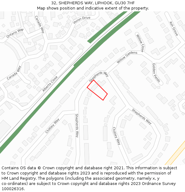 32, SHEPHERDS WAY, LIPHOOK, GU30 7HF: Location map and indicative extent of plot