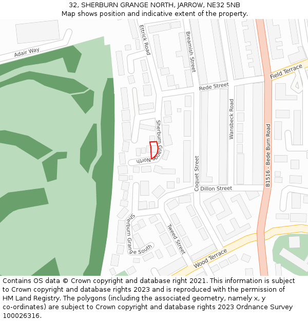 32, SHERBURN GRANGE NORTH, JARROW, NE32 5NB: Location map and indicative extent of plot