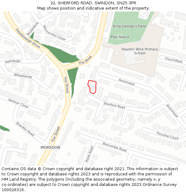 32, SHERFORD ROAD, SWINDON, SN25 3PR: Location map and indicative extent of plot