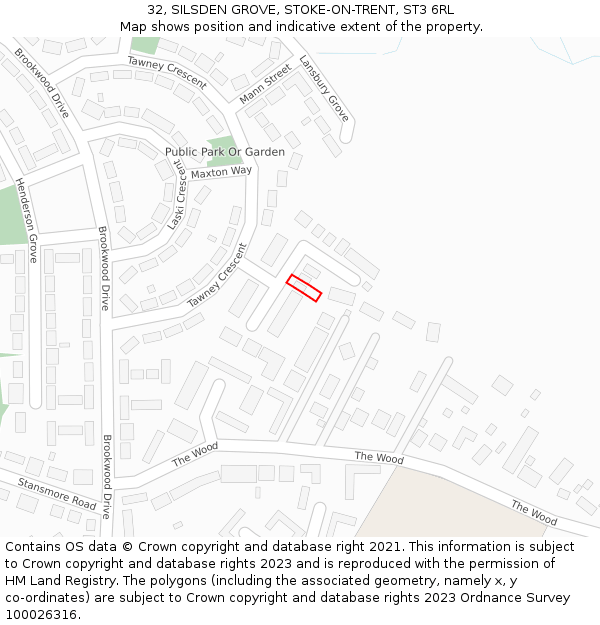 32, SILSDEN GROVE, STOKE-ON-TRENT, ST3 6RL: Location map and indicative extent of plot
