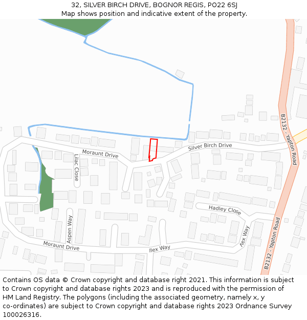 32, SILVER BIRCH DRIVE, BOGNOR REGIS, PO22 6SJ: Location map and indicative extent of plot