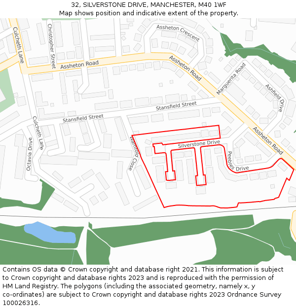 32, SILVERSTONE DRIVE, MANCHESTER, M40 1WF: Location map and indicative extent of plot