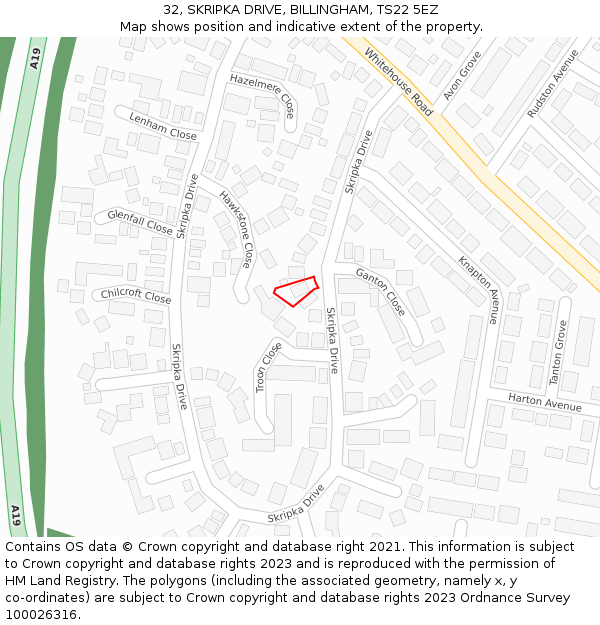 32, SKRIPKA DRIVE, BILLINGHAM, TS22 5EZ: Location map and indicative extent of plot