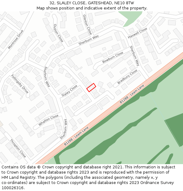 32, SLALEY CLOSE, GATESHEAD, NE10 8TW: Location map and indicative extent of plot