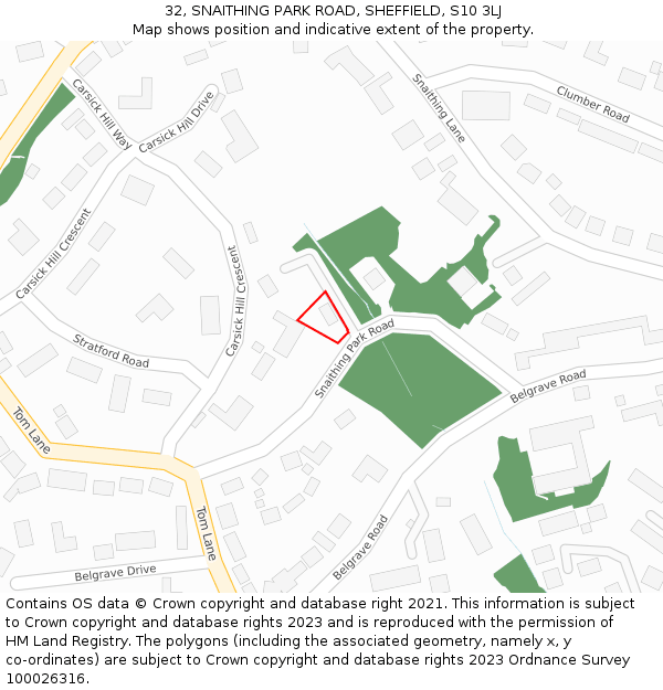 32, SNAITHING PARK ROAD, SHEFFIELD, S10 3LJ: Location map and indicative extent of plot