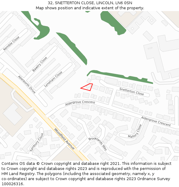 32, SNETTERTON CLOSE, LINCOLN, LN6 0SN: Location map and indicative extent of plot