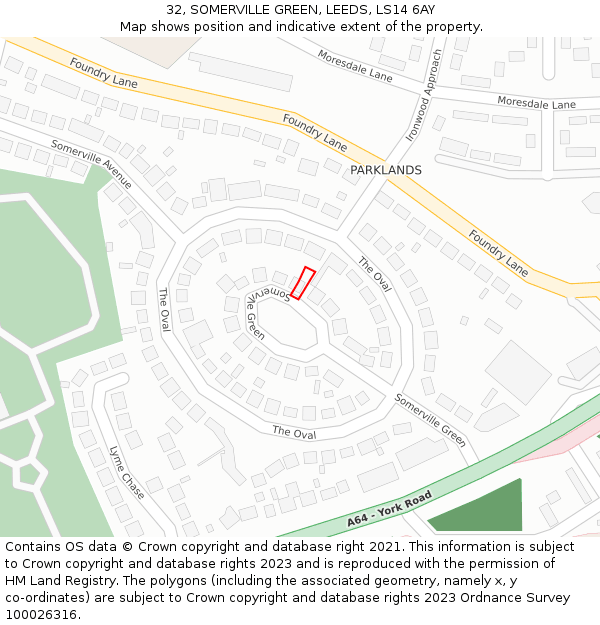 32, SOMERVILLE GREEN, LEEDS, LS14 6AY: Location map and indicative extent of plot