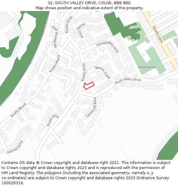 32, SOUTH VALLEY DRIVE, COLNE, BB8 8BQ: Location map and indicative extent of plot