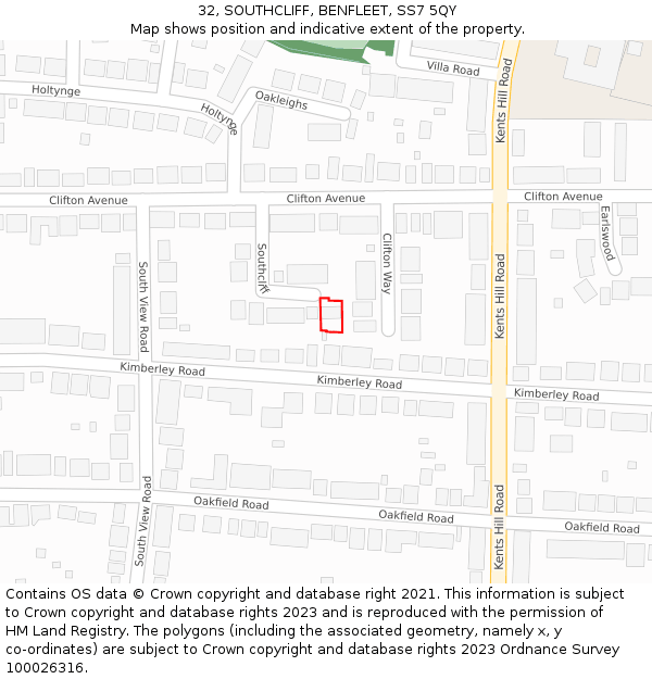 32, SOUTHCLIFF, BENFLEET, SS7 5QY: Location map and indicative extent of plot