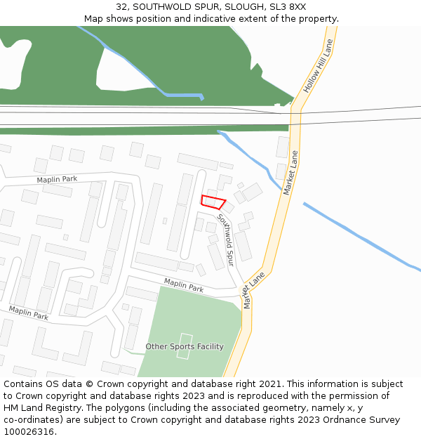 32, SOUTHWOLD SPUR, SLOUGH, SL3 8XX: Location map and indicative extent of plot