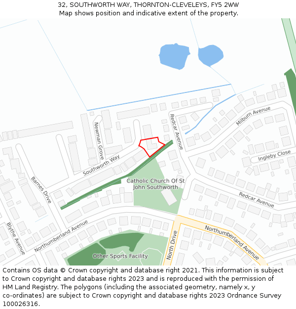 32, SOUTHWORTH WAY, THORNTON-CLEVELEYS, FY5 2WW: Location map and indicative extent of plot