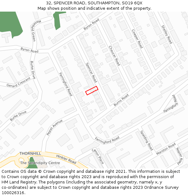 32, SPENCER ROAD, SOUTHAMPTON, SO19 6QX: Location map and indicative extent of plot