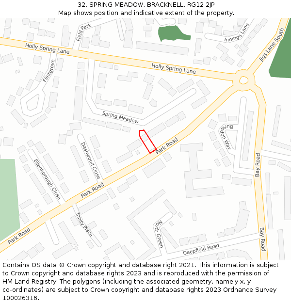 32, SPRING MEADOW, BRACKNELL, RG12 2JP: Location map and indicative extent of plot