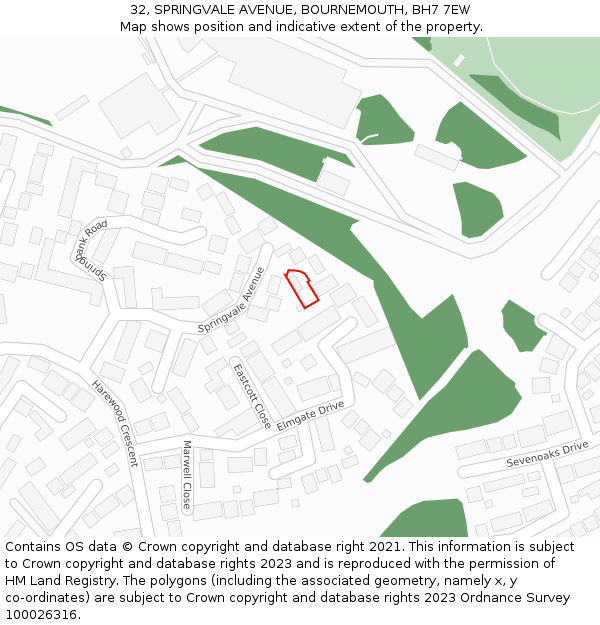 32, SPRINGVALE AVENUE, BOURNEMOUTH, BH7 7EW: Location map and indicative extent of plot