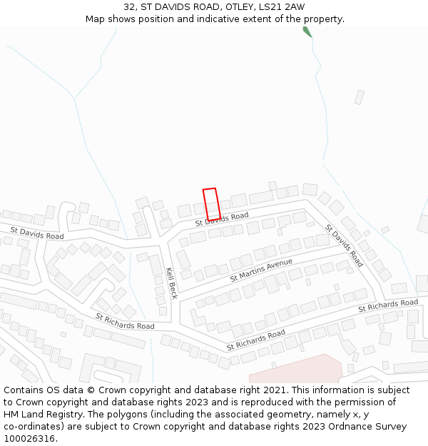 32, ST DAVIDS ROAD, OTLEY, LS21 2AW: Location map and indicative extent of plot