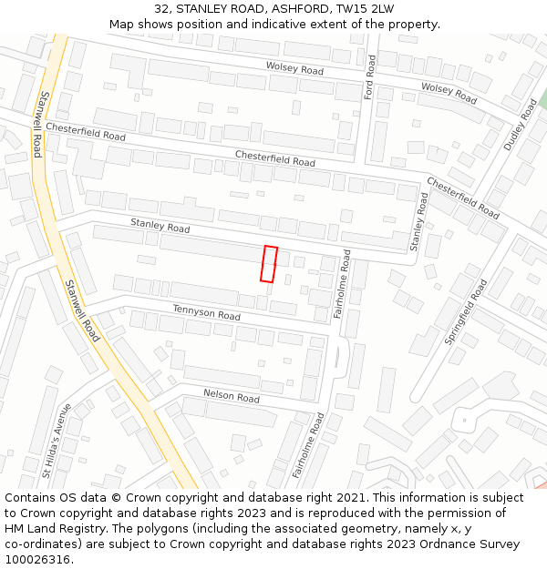 32, STANLEY ROAD, ASHFORD, TW15 2LW: Location map and indicative extent of plot