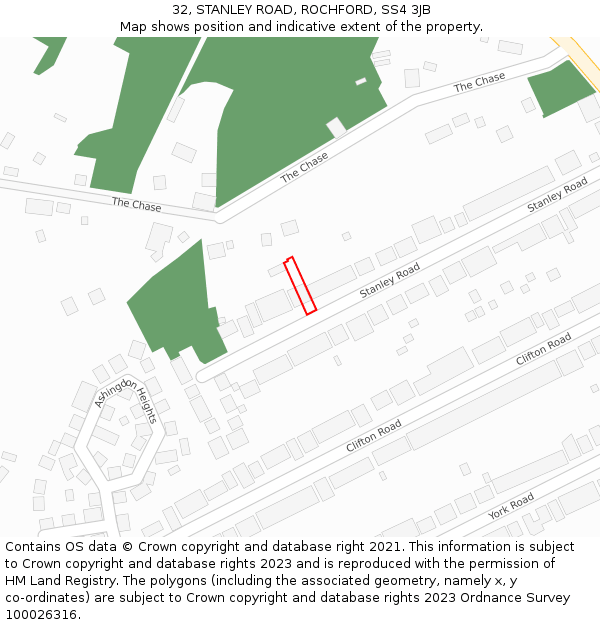 32, STANLEY ROAD, ROCHFORD, SS4 3JB: Location map and indicative extent of plot