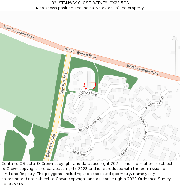 32, STANWAY CLOSE, WITNEY, OX28 5GA: Location map and indicative extent of plot