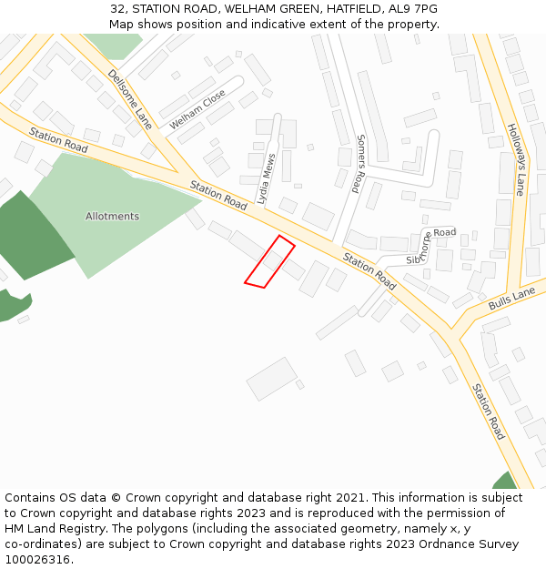 32, STATION ROAD, WELHAM GREEN, HATFIELD, AL9 7PG: Location map and indicative extent of plot