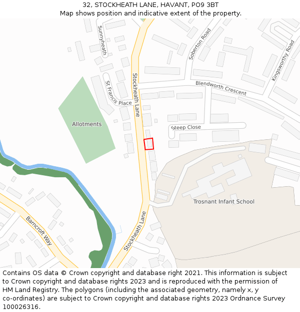 32, STOCKHEATH LANE, HAVANT, PO9 3BT: Location map and indicative extent of plot