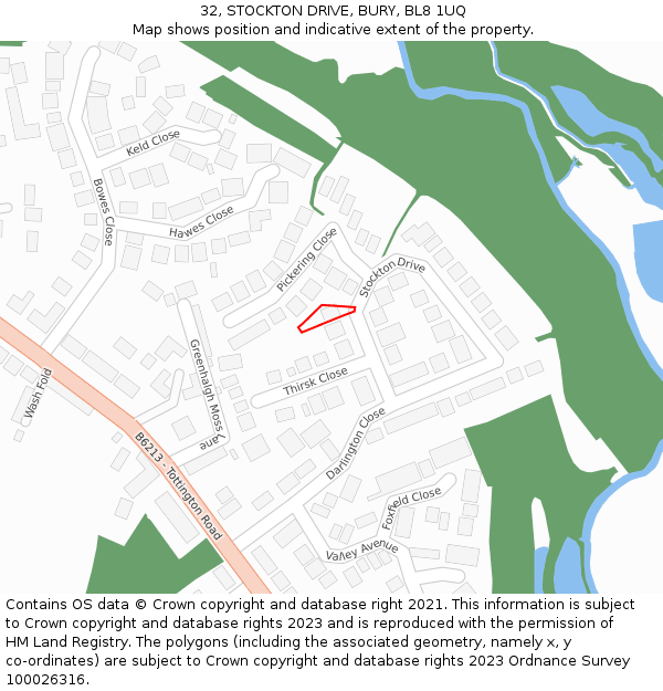 32, STOCKTON DRIVE, BURY, BL8 1UQ: Location map and indicative extent of plot