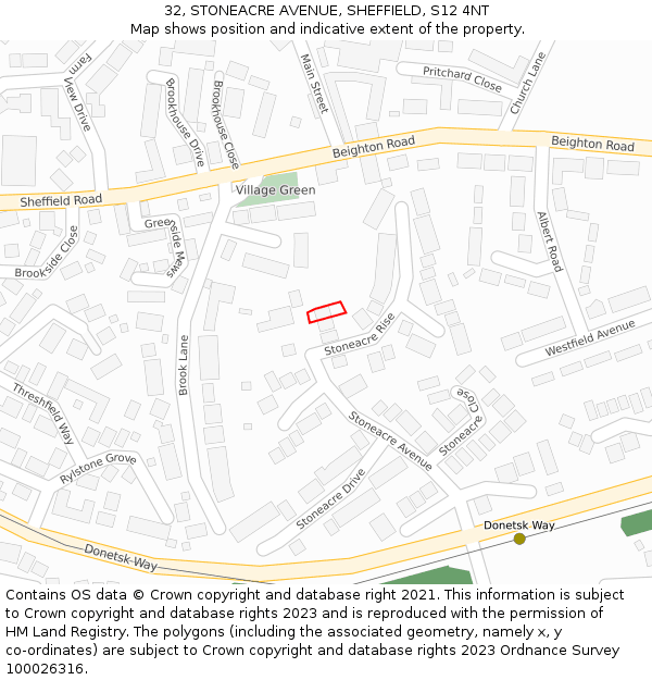 32, STONEACRE AVENUE, SHEFFIELD, S12 4NT: Location map and indicative extent of plot