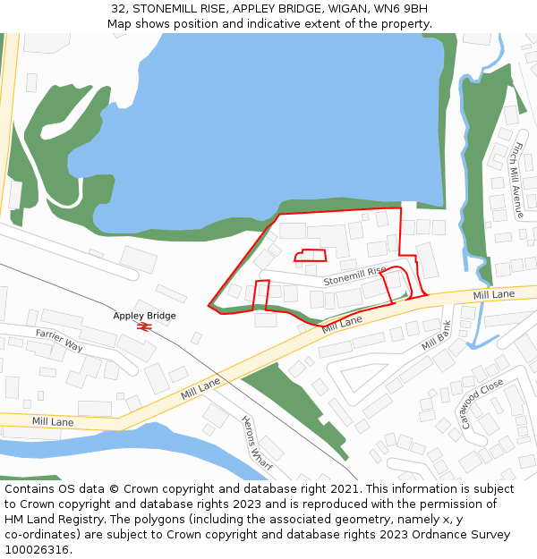 32, STONEMILL RISE, APPLEY BRIDGE, WIGAN, WN6 9BH: Location map and indicative extent of plot