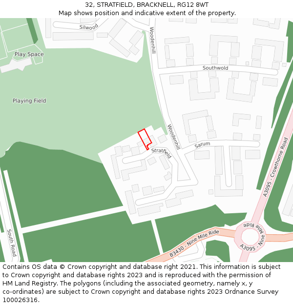 32, STRATFIELD, BRACKNELL, RG12 8WT: Location map and indicative extent of plot