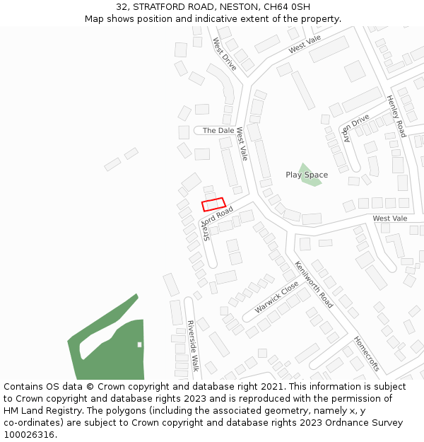 32, STRATFORD ROAD, NESTON, CH64 0SH: Location map and indicative extent of plot