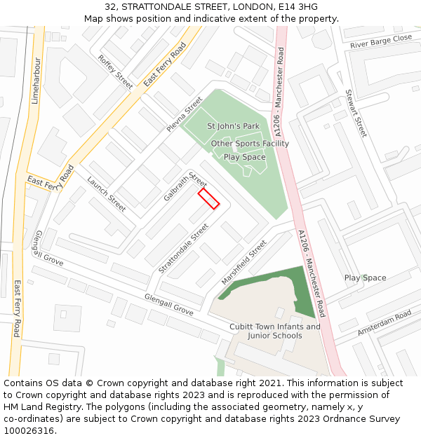 32, STRATTONDALE STREET, LONDON, E14 3HG: Location map and indicative extent of plot
