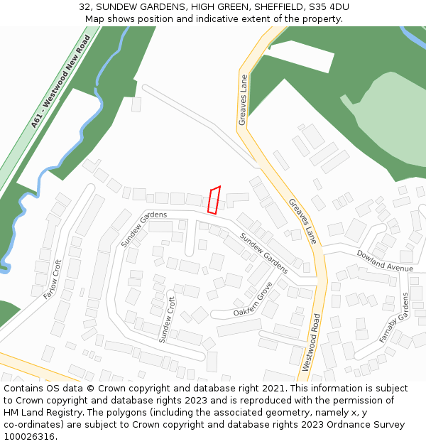 32, SUNDEW GARDENS, HIGH GREEN, SHEFFIELD, S35 4DU: Location map and indicative extent of plot