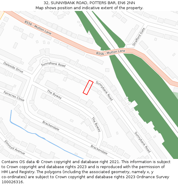 32, SUNNYBANK ROAD, POTTERS BAR, EN6 2NN: Location map and indicative extent of plot