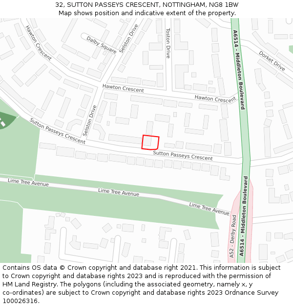 32, SUTTON PASSEYS CRESCENT, NOTTINGHAM, NG8 1BW: Location map and indicative extent of plot