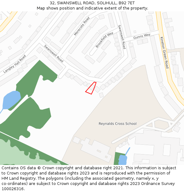 32, SWANSWELL ROAD, SOLIHULL, B92 7ET: Location map and indicative extent of plot
