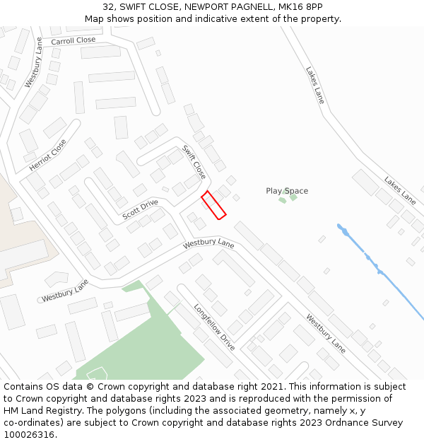 32, SWIFT CLOSE, NEWPORT PAGNELL, MK16 8PP: Location map and indicative extent of plot