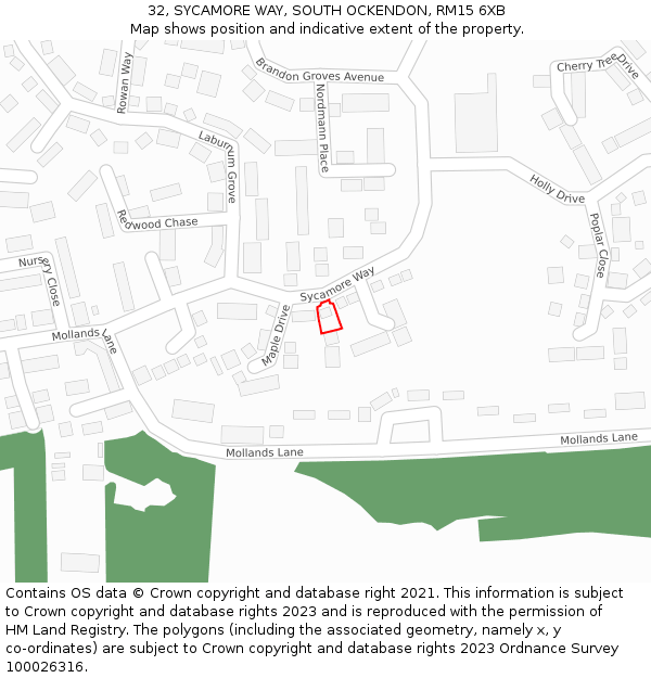 32, SYCAMORE WAY, SOUTH OCKENDON, RM15 6XB: Location map and indicative extent of plot